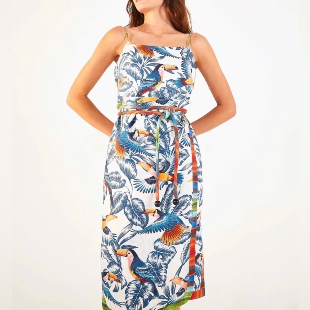 Farm Rio Flying Toucans Open Back Midi Dress